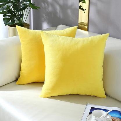 Comfy Lemon Yellow Throw Pillow Covers Decorative Square Solid Thick Velvet Super Soft Cushion Cases Home Decor for Sofa Couch Living Room Chair, Set of 2, 18 x 18 Inch