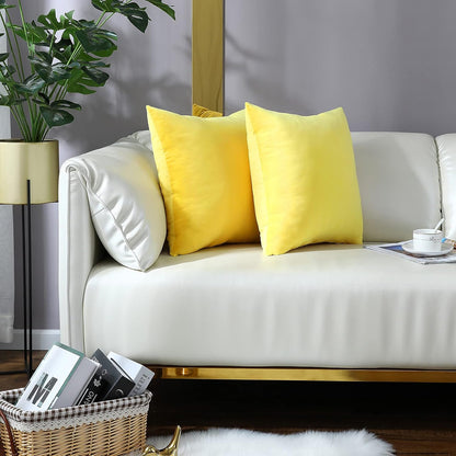 Comfy Lemon Yellow Throw Pillow Covers Decorative Square Solid Thick Velvet Super Soft Cushion Cases Home Decor for Sofa Couch Living Room Chair, Set of 2, 18 x 18 Inch