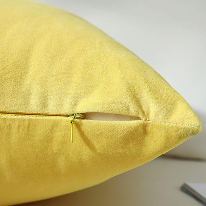 Comfy Lemon Yellow Throw Pillow Covers Decorative Square Solid Thick Velvet Super Soft Cushion Cases Home Decor for Sofa Couch Living Room Chair, Set of 2, 18 x 18 Inch