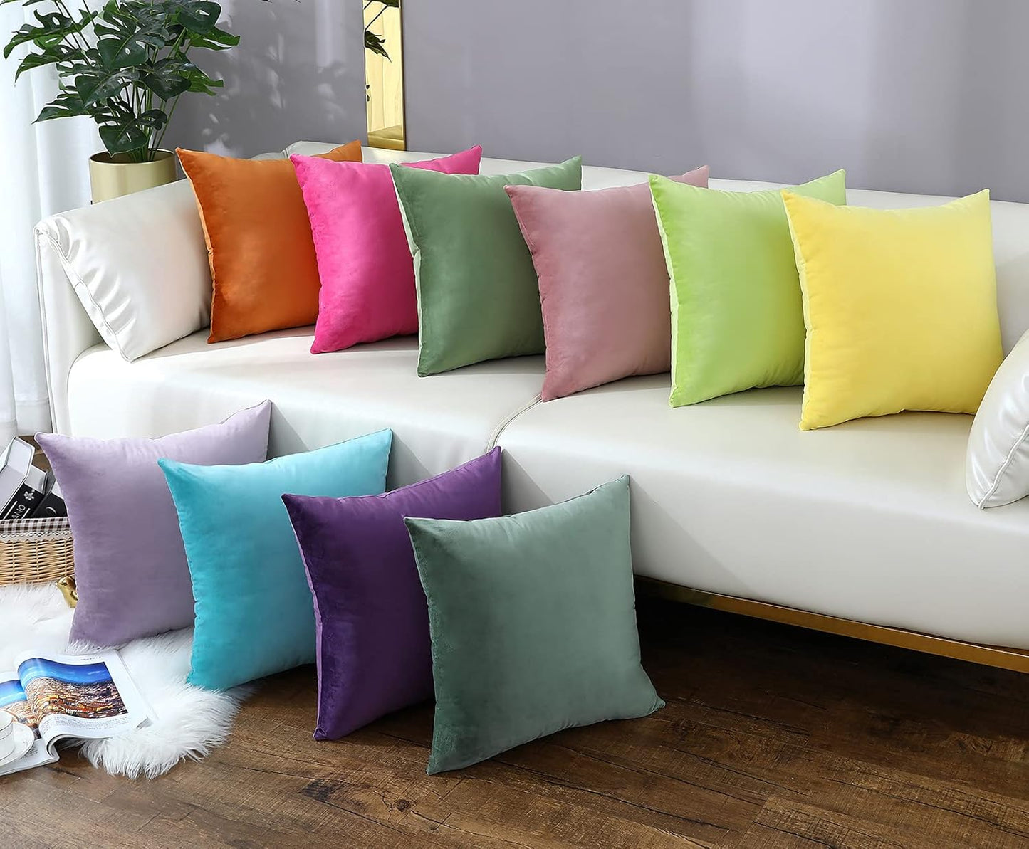 Comfy Lemon Yellow Throw Pillow Covers Decorative Square Solid Thick Velvet Super Soft Cushion Cases Home Decor for Sofa Couch Living Room Chair, Set of 2, 18 x 18 Inch