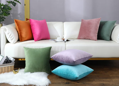 Comfy Lemon Yellow Throw Pillow Covers Decorative Square Solid Thick Velvet Super Soft Cushion Cases Home Decor for Sofa Couch Living Room Chair, Set of 2, 18 x 18 Inch