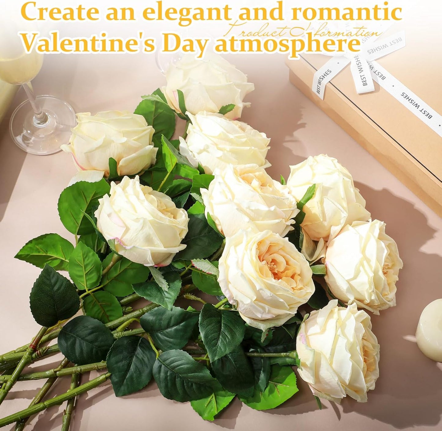 10pcs Peonies Artificial Flowers, Faux Austin Rose with Long Stem Look Real Fake Flower for Wedding Vase Party Home Kitchen Arrangement Decor(Champagne)