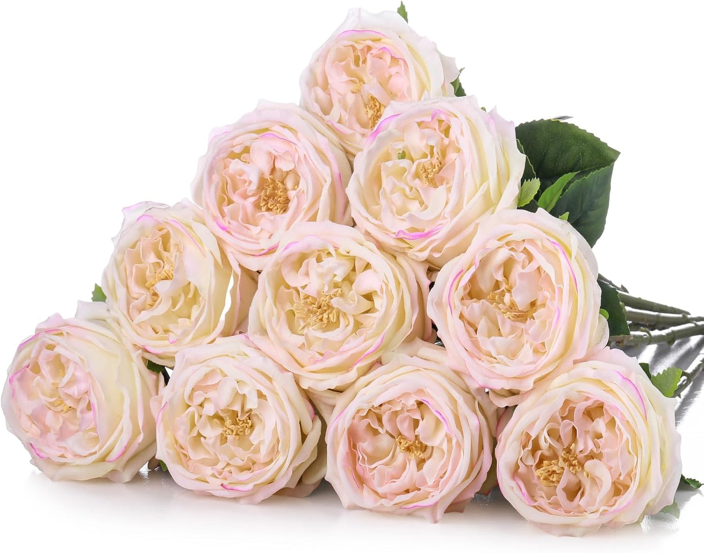 10pcs Peonies Artificial Flowers, Faux Austin Rose with Long Stem Look Real Fake Flower for Wedding Vase Party Home Kitchen Arrangement Decor(Champagne)