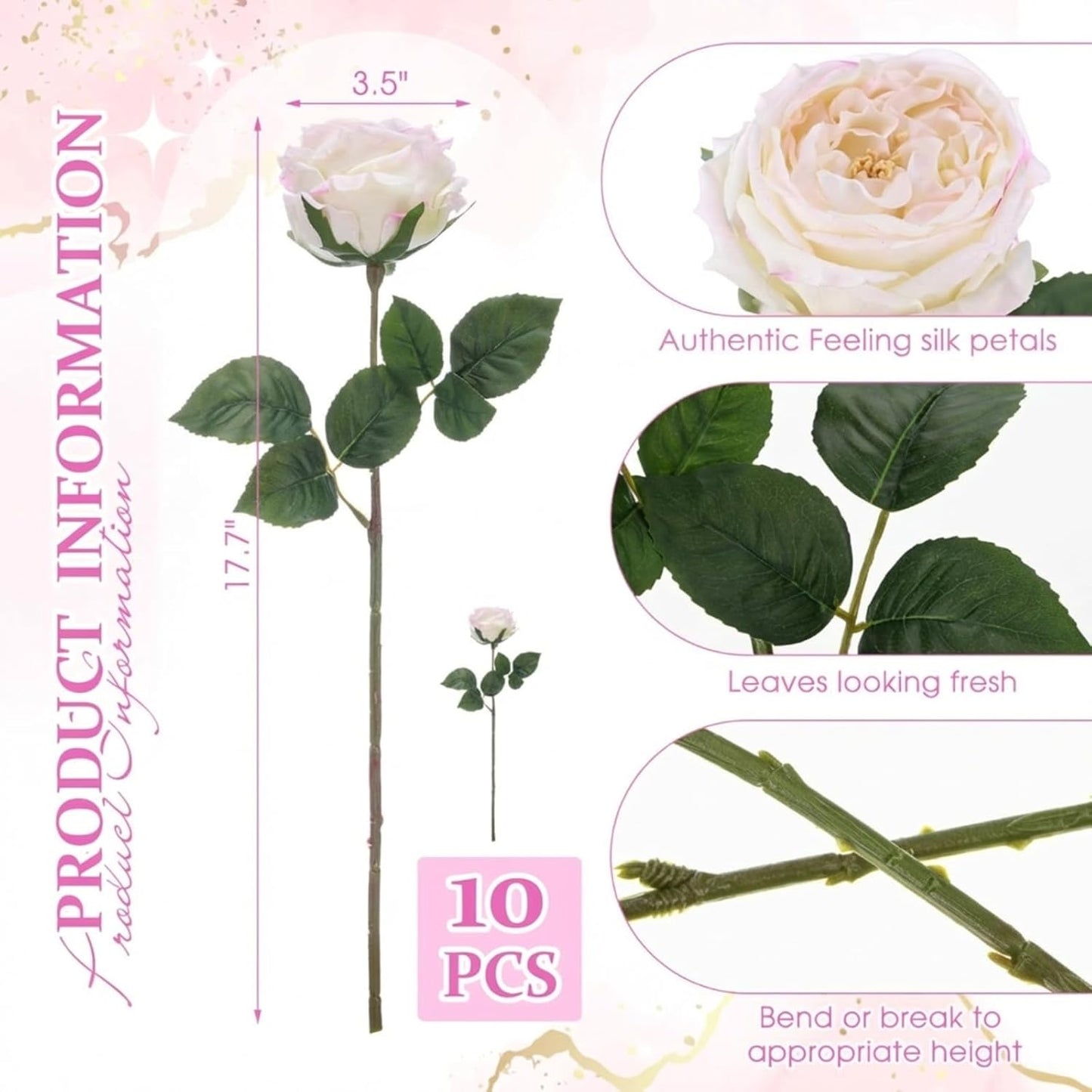 10pcs Peonies Artificial Flowers, Faux Austin Rose with Long Stem Look Real Fake Flower for Wedding Vase Party Home Kitchen Arrangement Decor(Champagne)