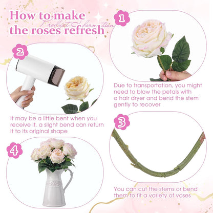10pcs Peonies Artificial Flowers, Faux Austin Rose with Long Stem Look Real Fake Flower for Wedding Vase Party Home Kitchen Arrangement Decor(Champagne)