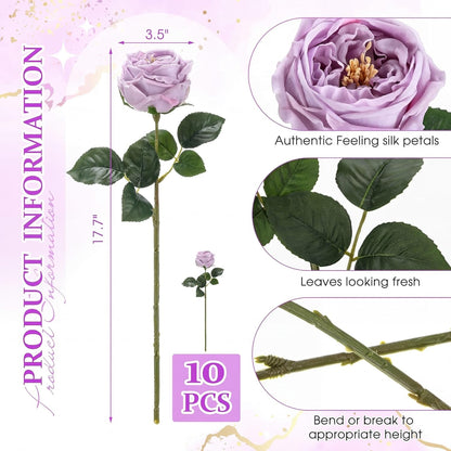 10pcs Peonies Artificial Flowers, Faux Austin Rose with Long Stem Look Real Fake Flower for Wedding Vase Party Home Kitchen Arrangement Decor(Champagne)