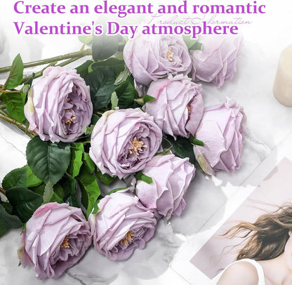 10pcs Peonies Artificial Flowers, Faux Austin Rose with Long Stem Look Real Fake Flower for Wedding Vase Party Home Kitchen Arrangement Decor(Champagne)