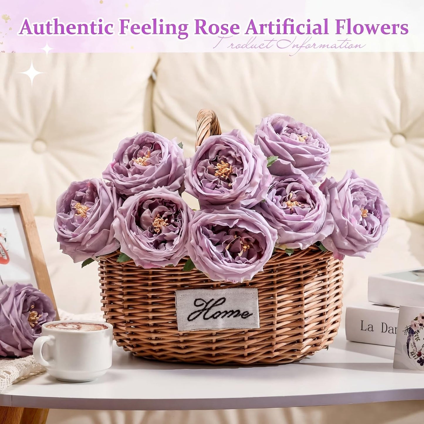10pcs Peonies Artificial Flowers, Faux Austin Rose with Long Stem Look Real Fake Flower for Wedding Vase Party Home Kitchen Arrangement Decor(Champagne)