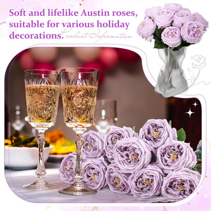 10pcs Peonies Artificial Flowers, Faux Austin Rose with Long Stem Look Real Fake Flower for Wedding Vase Party Home Kitchen Arrangement Decor(Champagne)