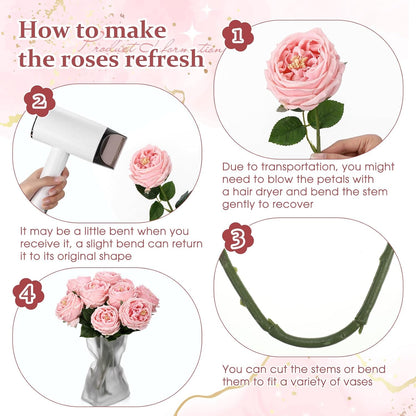 10pcs Peonies Artificial Flowers, Faux Austin Rose with Long Stem Look Real Fake Flower for Wedding Vase Party Home Kitchen Arrangement Decor(Champagne)