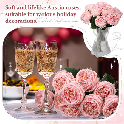 10pcs Peonies Artificial Flowers, Faux Austin Rose with Long Stem Look Real Fake Flower for Wedding Vase Party Home Kitchen Arrangement Decor(Champagne)