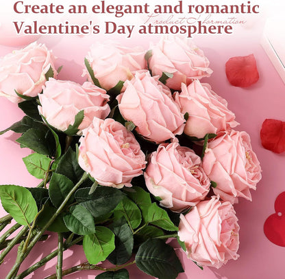 10pcs Peonies Artificial Flowers, Faux Austin Rose with Long Stem Look Real Fake Flower for Wedding Vase Party Home Kitchen Arrangement Decor(Champagne)
