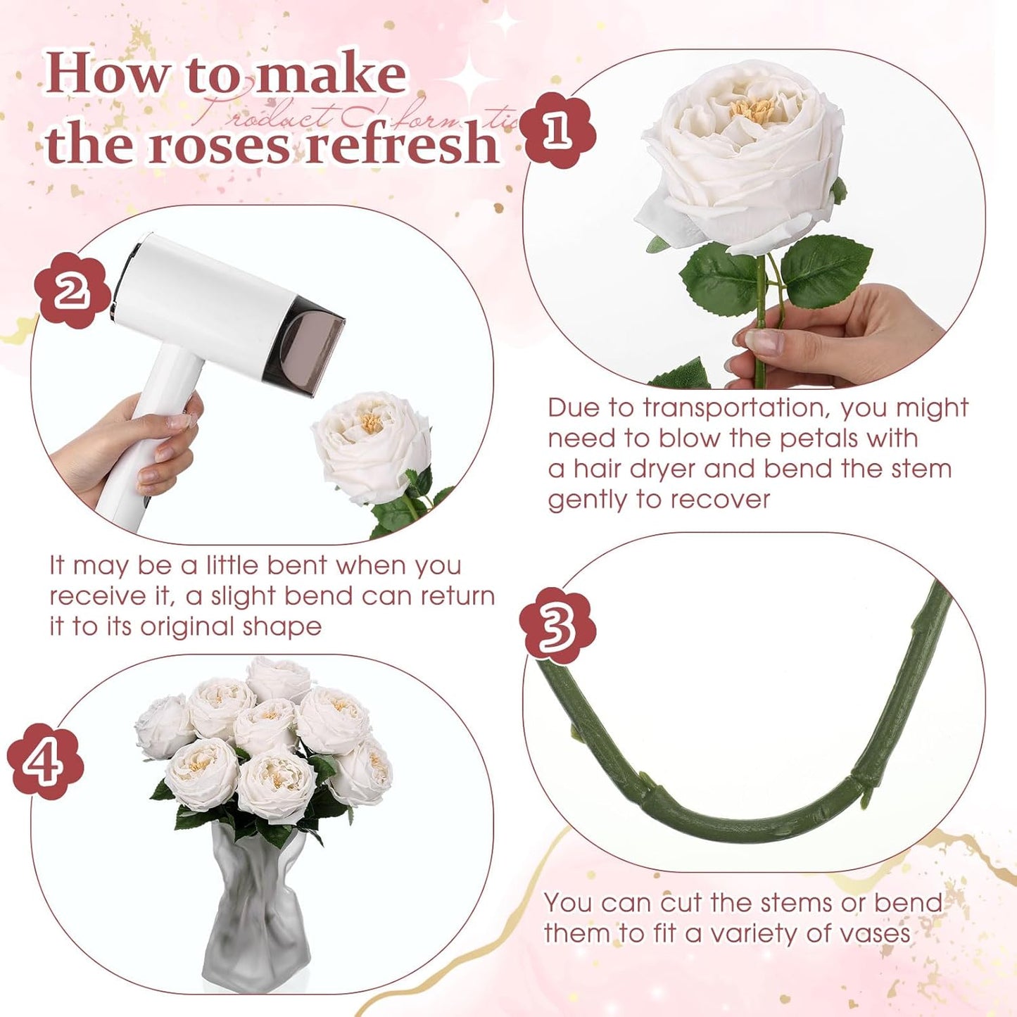 10pcs Peonies Artificial Flowers, Faux Austin Rose with Long Stem Look Real Fake Flower for Wedding Vase Party Home Kitchen Arrangement Decor(Champagne)