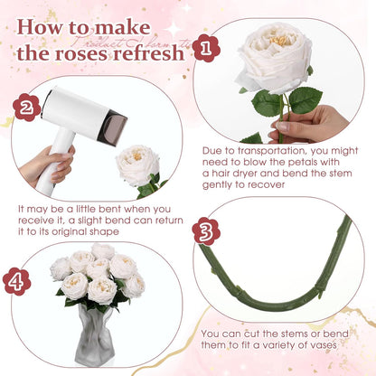 10pcs Peonies Artificial Flowers, Faux Austin Rose with Long Stem Look Real Fake Flower for Wedding Vase Party Home Kitchen Arrangement Decor(Champagne)