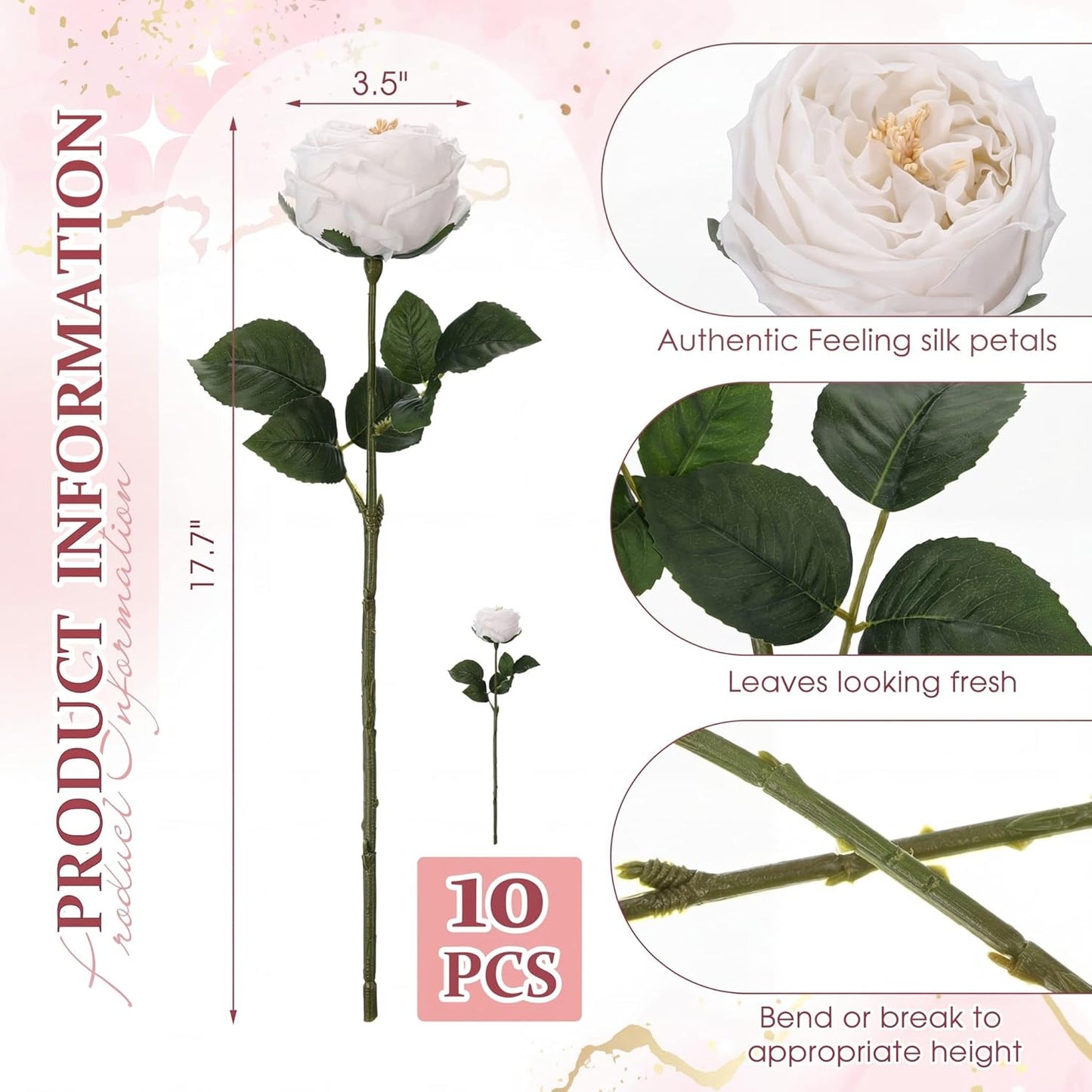 10pcs Peonies Artificial Flowers, Faux Austin Rose with Long Stem Look Real Fake Flower for Wedding Vase Party Home Kitchen Arrangement Decor(Champagne)