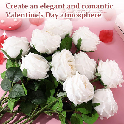 10pcs Peonies Artificial Flowers, Faux Austin Rose with Long Stem Look Real Fake Flower for Wedding Vase Party Home Kitchen Arrangement Decor(Champagne)