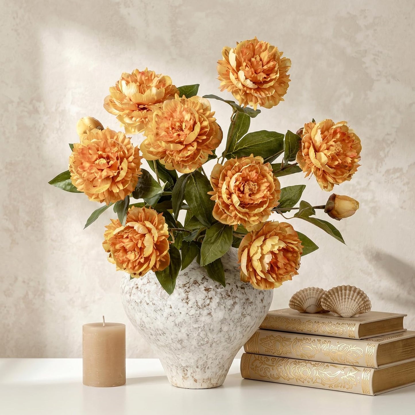 4Pcs Faux Peonies Artificial Flowers Bulk for Vase, Real Touch Faux Peony Silk Flowers that Look Real, Long Stem Fake Peonies Bouquets for Home Table Wedding Flower Stem Decor (Yellow)