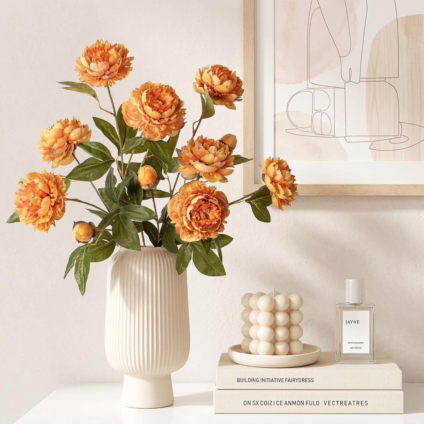 4Pcs Faux Peonies Artificial Flowers Bulk for Vase, Real Touch Faux Peony Silk Flowers that Look Real, Long Stem Fake Peonies Bouquets for Home Table Wedding Flower Stem Decor (Yellow)