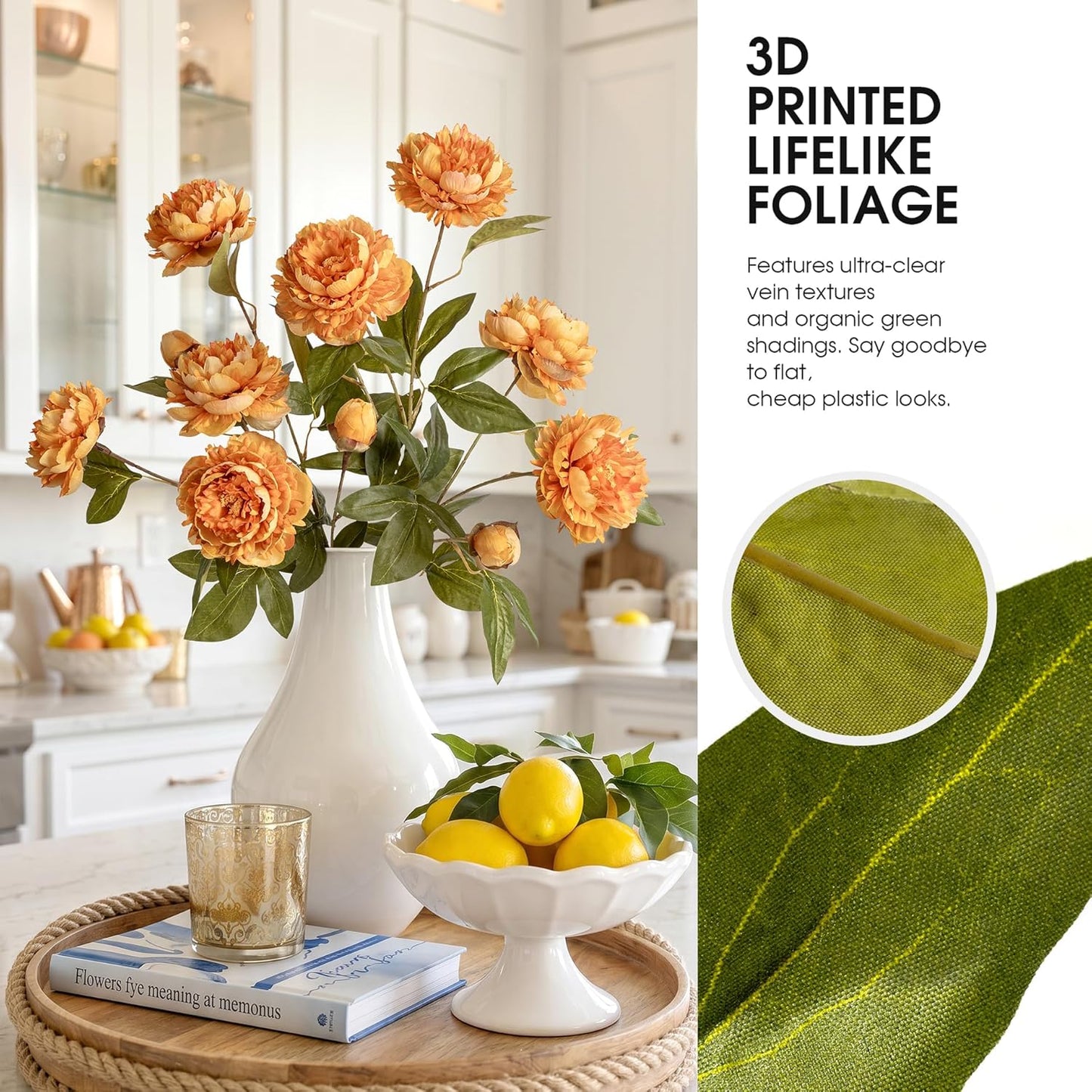 4Pcs Faux Peonies Artificial Flowers Bulk for Vase, Real Touch Faux Peony Silk Flowers that Look Real, Long Stem Fake Peonies Bouquets for Home Table Wedding Flower Stem Decor (Yellow)