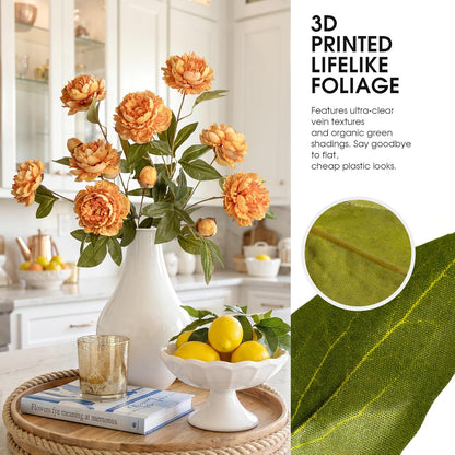 4Pcs Faux Peonies Artificial Flowers Bulk for Vase, Real Touch Faux Peony Silk Flowers that Look Real, Long Stem Fake Peonies Bouquets for Home Table Wedding Flower Stem Decor (Yellow)