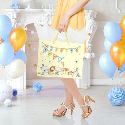 13" Large Baby Boy Girl Gift Bag for Baby Shower with Tissue Paper and Greeting Card (Yellow) | With Handles, Tissue Paper and Card
