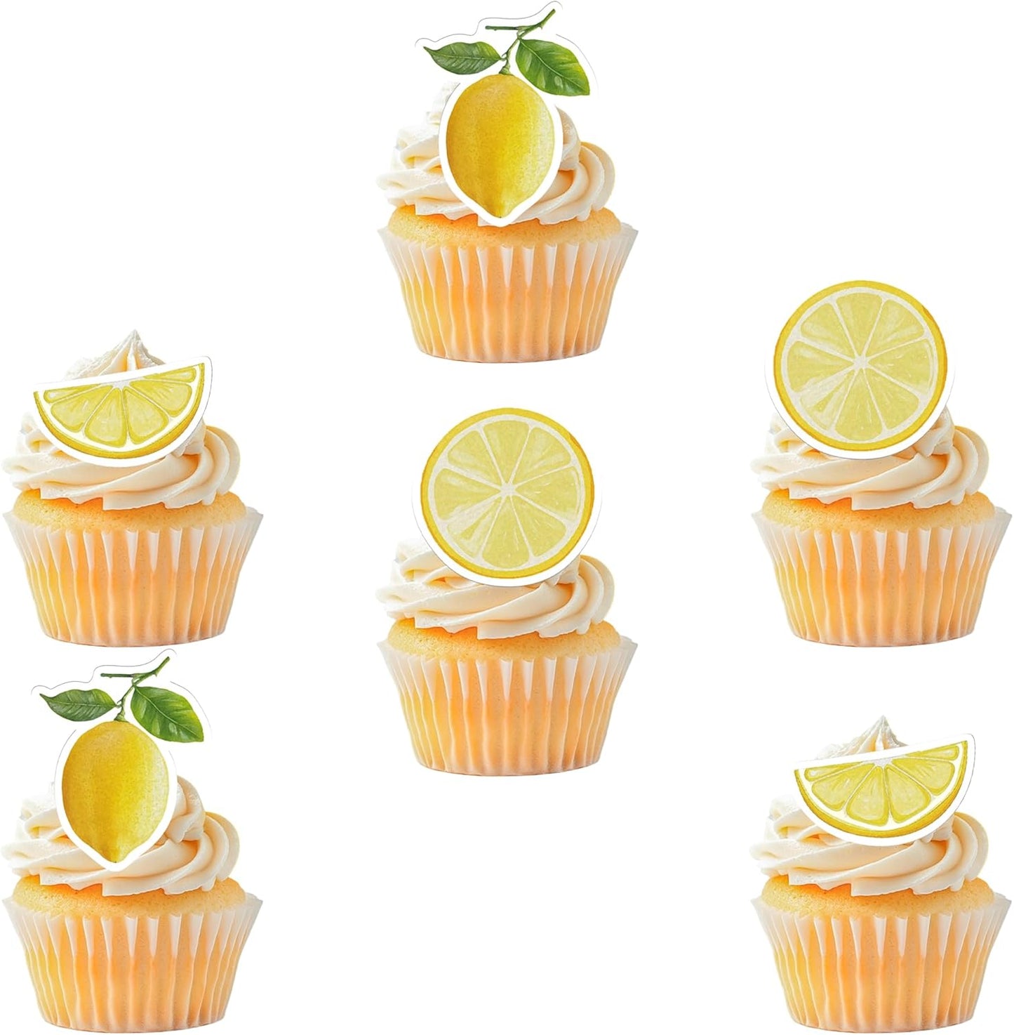 50 PCS Edible Lemon Cupcake Toppers Wafer Paper Lemons Fruit Cake Toppers Edible Lemon Party Decorations Lemonade Theme Baby Shower Wedding Bridal Shower Birthday Party Decor Supplies Yellow