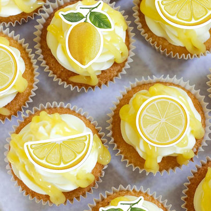50 PCS Edible Lemon Cupcake Toppers Wafer Paper Lemons Fruit Cake Toppers Edible Lemon Party Decorations Lemonade Theme Baby Shower Wedding Bridal Shower Birthday Party Decor Supplies Yellow