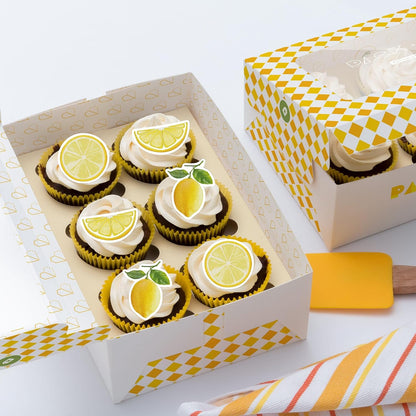 50 PCS Edible Lemon Cupcake Toppers Wafer Paper Lemons Fruit Cake Toppers Edible Lemon Party Decorations Lemonade Theme Baby Shower Wedding Bridal Shower Birthday Party Decor Supplies Yellow