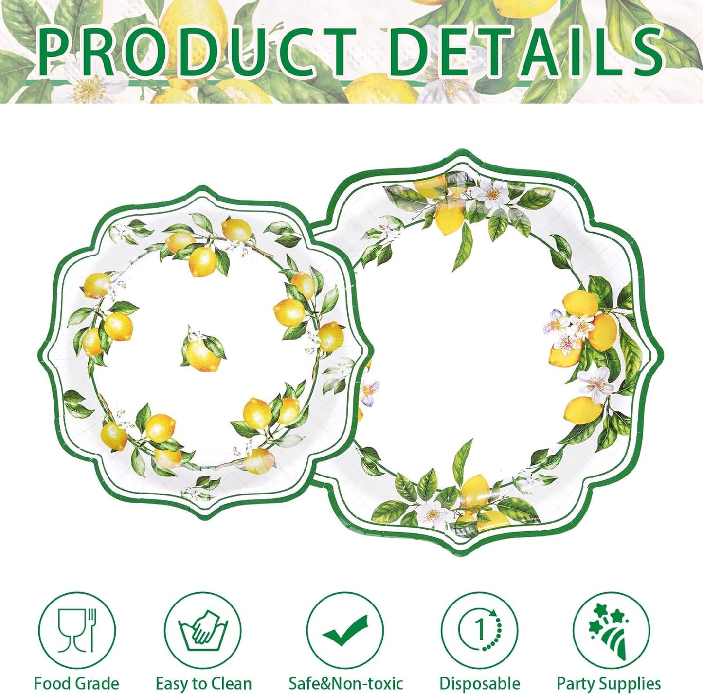 250Pcs Lemon Party Decorations Green Lines Lemon Plates and Napkins Yellow Lemons Theme Birthday Tableware Set for Spring Summer Lemons Bridal Shower Baby Birthday Party Supplies, Serves 50