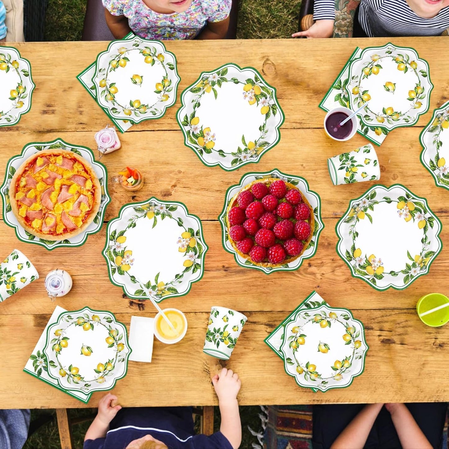 250Pcs Lemon Party Decorations Green Lines Lemon Plates and Napkins Yellow Lemons Theme Birthday Tableware Set for Spring Summer Lemons Bridal Shower Baby Birthday Party Supplies, Serves 50