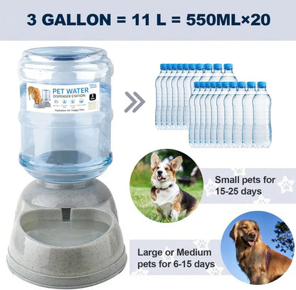 3 Gallon Large Dog Water Dispenser, Automatic Gravity Pet Waterer Station for Large Dogs and Multiple Pets, Indoor/Outdoor Dog Water Bowl with Anti-Slip Base, BPA-Free, Grey