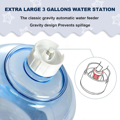 3 Gallon Large Dog Water Dispenser, Automatic Gravity Pet Waterer Station for Large Dogs and Multiple Pets, Indoor/Outdoor Dog Water Bowl with Anti-Slip Base, BPA-Free, Grey