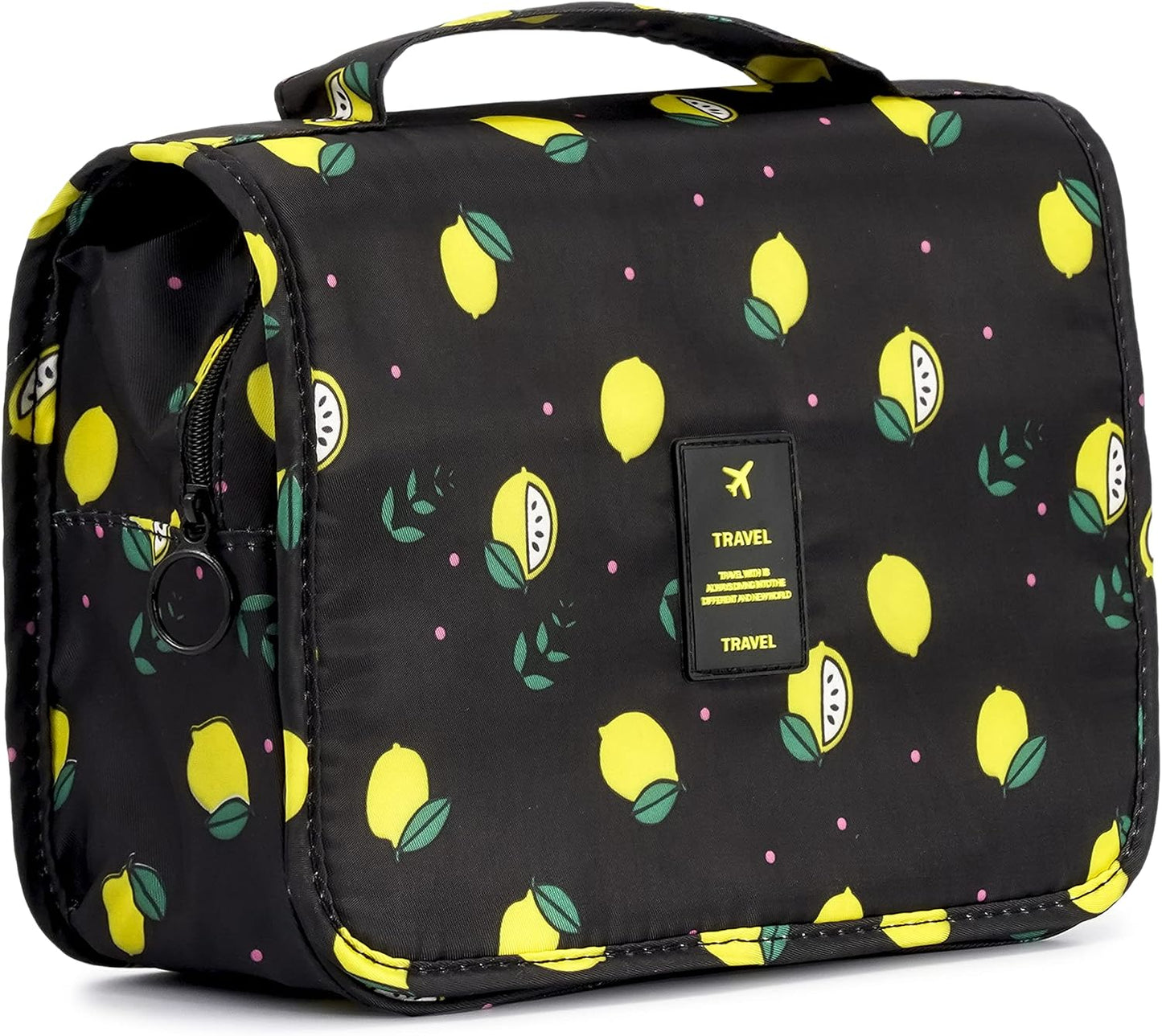 Multifunction Portable Travel Toiletry Bag Cosmetic Makeup Pouch Toiletry Case Wash Organizer (Black Lemon)