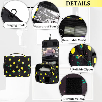 Multifunction Portable Travel Toiletry Bag Cosmetic Makeup Pouch Toiletry Case Wash Organizer (Black Lemon)