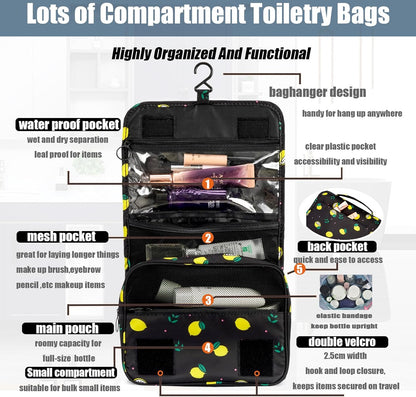 Multifunction Portable Travel Toiletry Bag Cosmetic Makeup Pouch Toiletry Case Wash Organizer (Black Lemon)