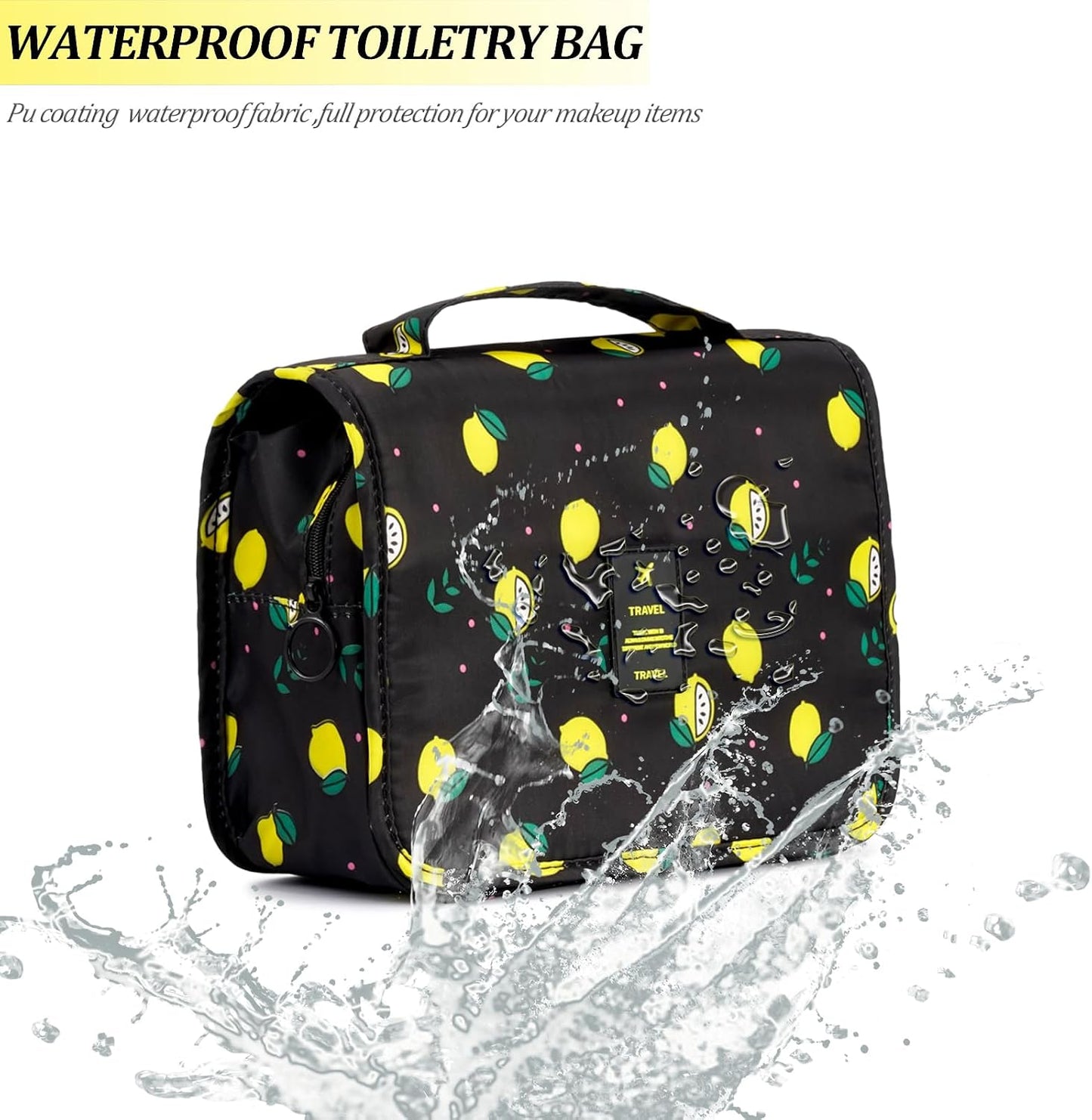 Multifunction Portable Travel Toiletry Bag Cosmetic Makeup Pouch Toiletry Case Wash Organizer (Black Lemon)