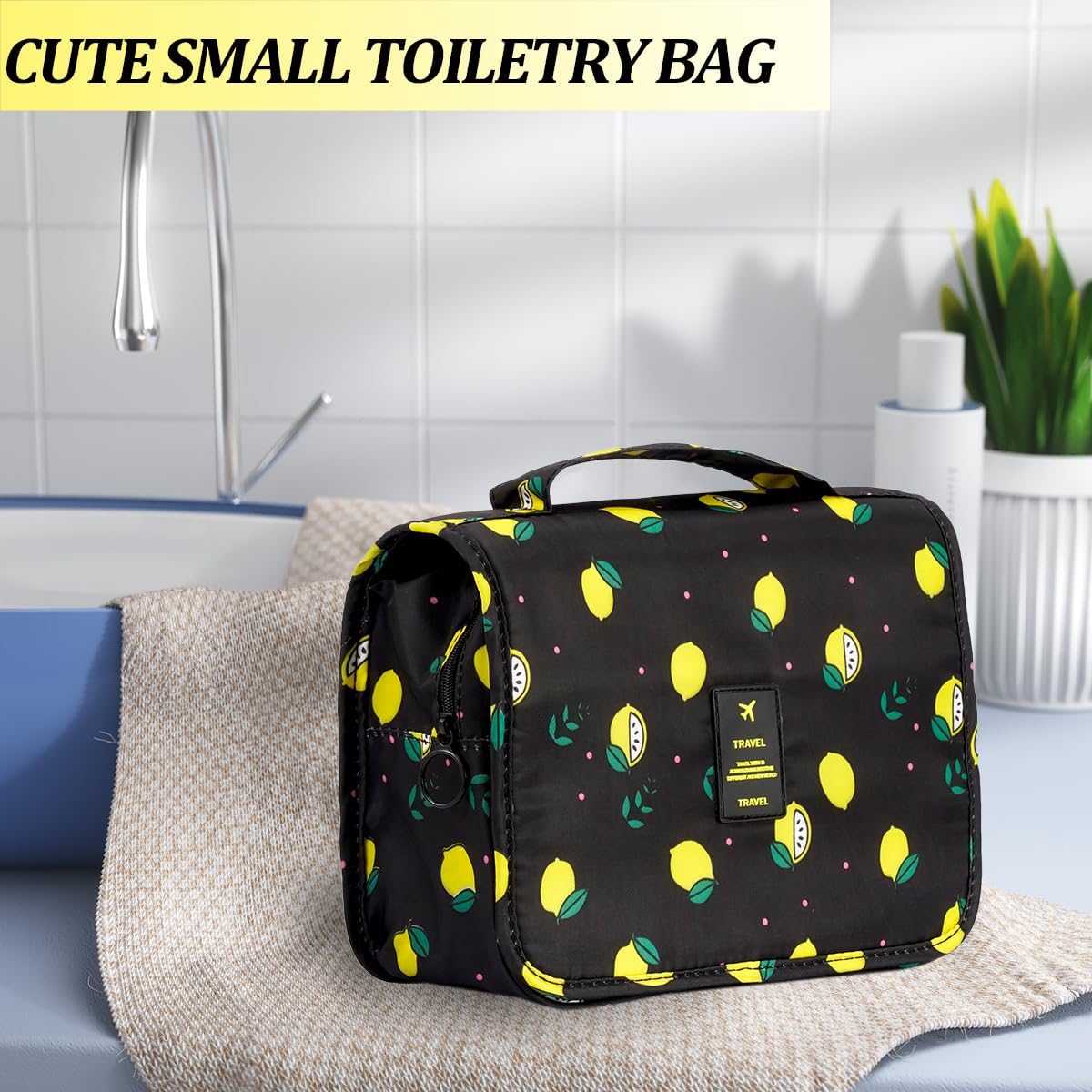 Multifunction Portable Travel Toiletry Bag Cosmetic Makeup Pouch Toiletry Case Wash Organizer (Black Lemon)