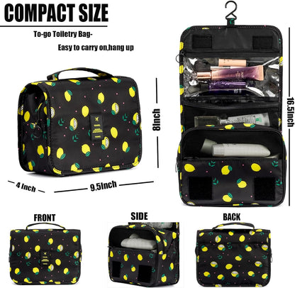 Multifunction Portable Travel Toiletry Bag Cosmetic Makeup Pouch Toiletry Case Wash Organizer (Black Lemon)
