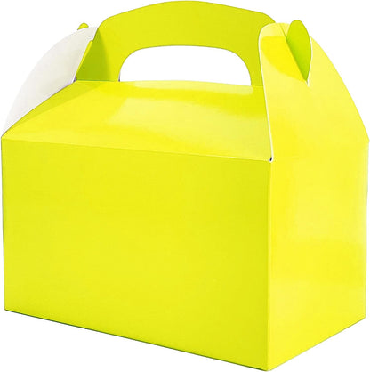 Gable Treat Boxes, Goodies Favor Box for Kids Birthday, Candy Boxes Party Favors, Weddings Events, Baby Shower, 6.25" x 3.5" x 3.5" Inch Box (Yellow Treat Box, 12-Pack)