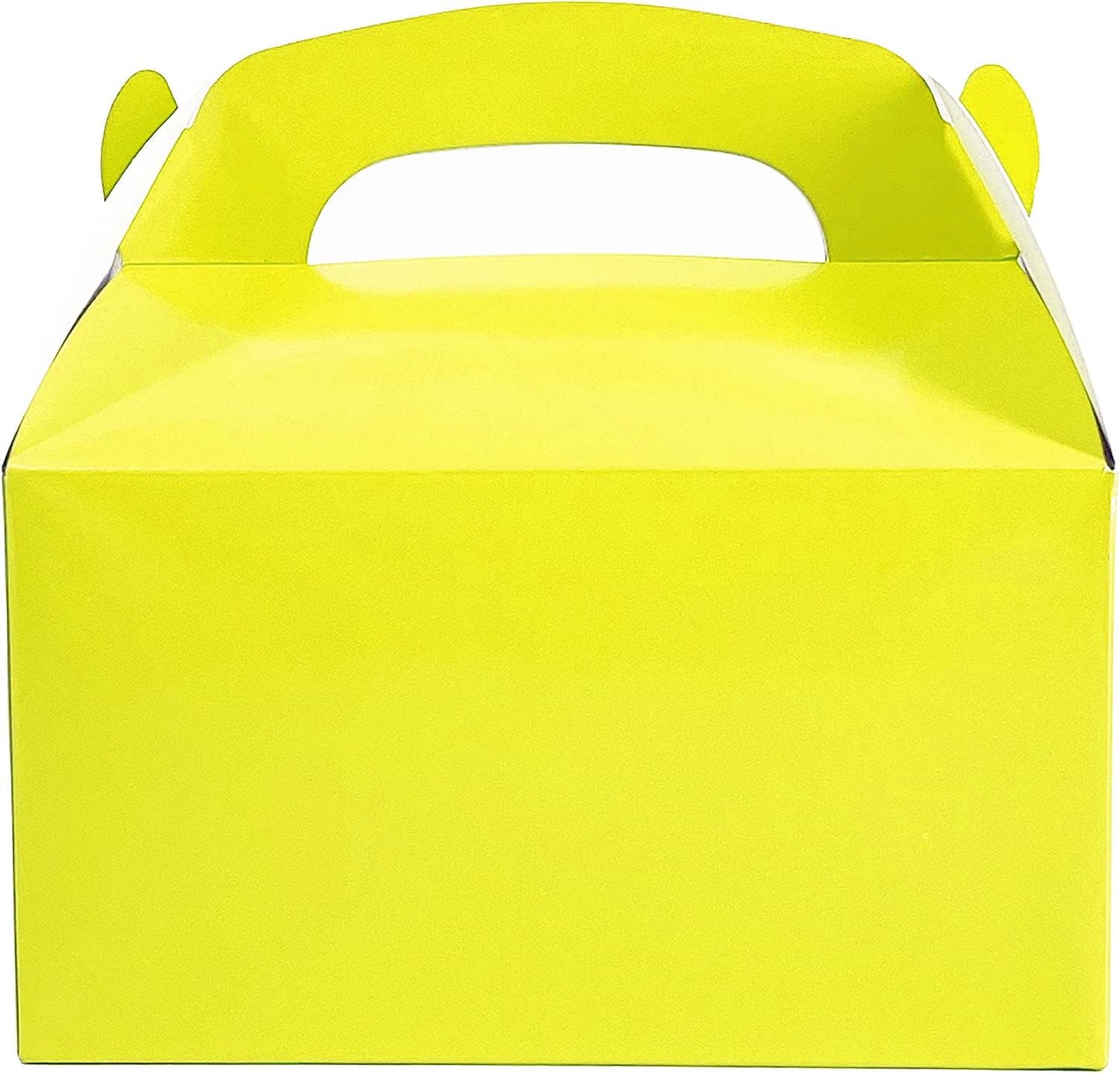 Gable Treat Boxes, Goodies Favor Box for Kids Birthday, Candy Boxes Party Favors, Weddings Events, Baby Shower, 6.25" x 3.5" x 3.5" Inch Box (Yellow Treat Box, 12-Pack)