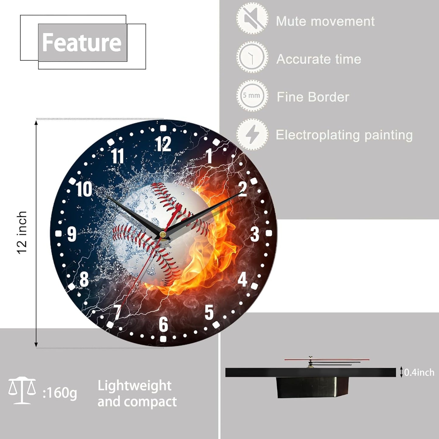Clocks for Living Room,Lemon Wall Clock Battery Operated 10 Inch,Tropical Fruit Leaves Round Clock Silent Non-Ticking Wall Decor for Farmhouse Office Home School Living Room Bedroom