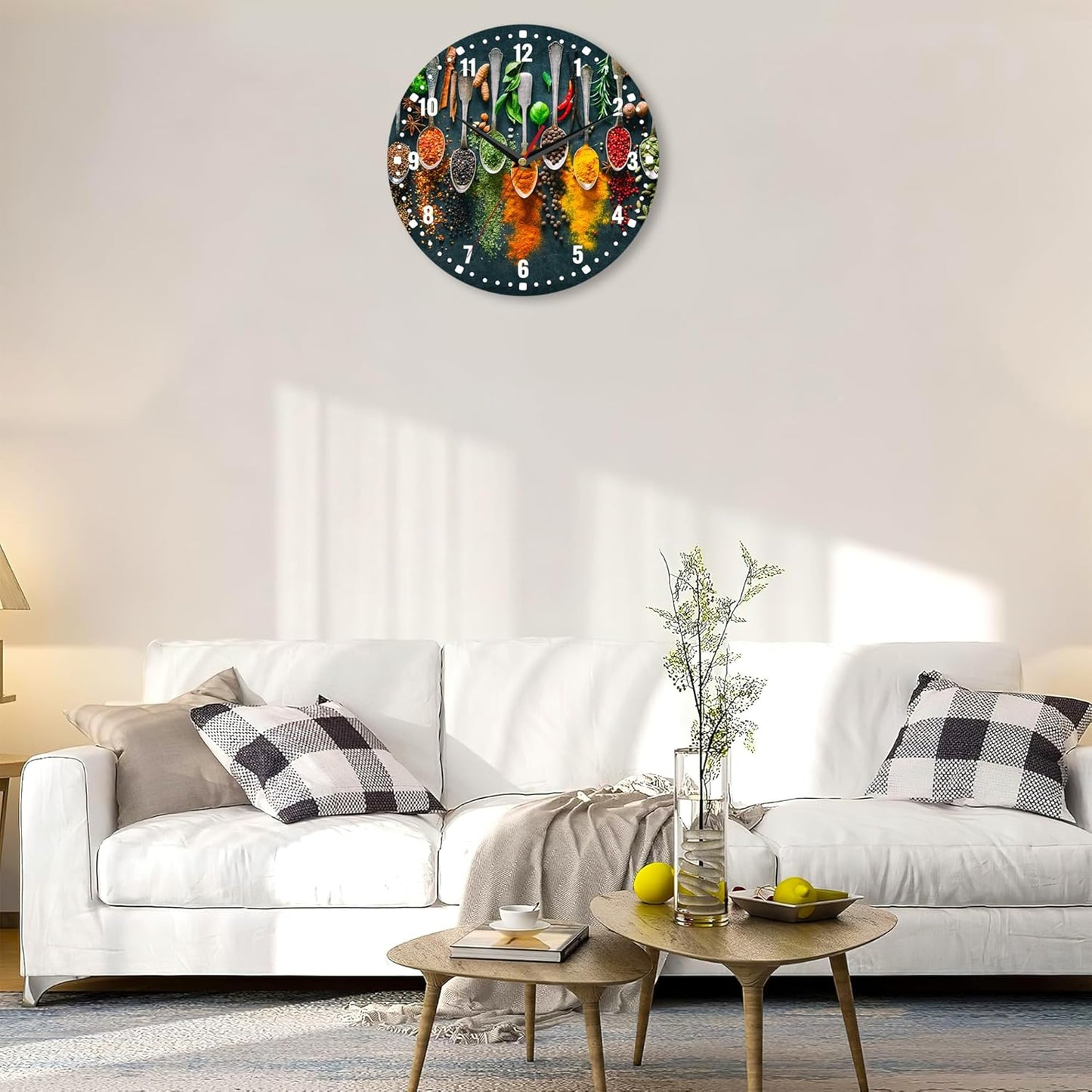 Clocks for Living Room,Lemon Wall Clock Battery Operated 10 Inch,Tropical Fruit Leaves Round Clock Silent Non-Ticking Wall Decor for Farmhouse Office Home School Living Room Bedroom
