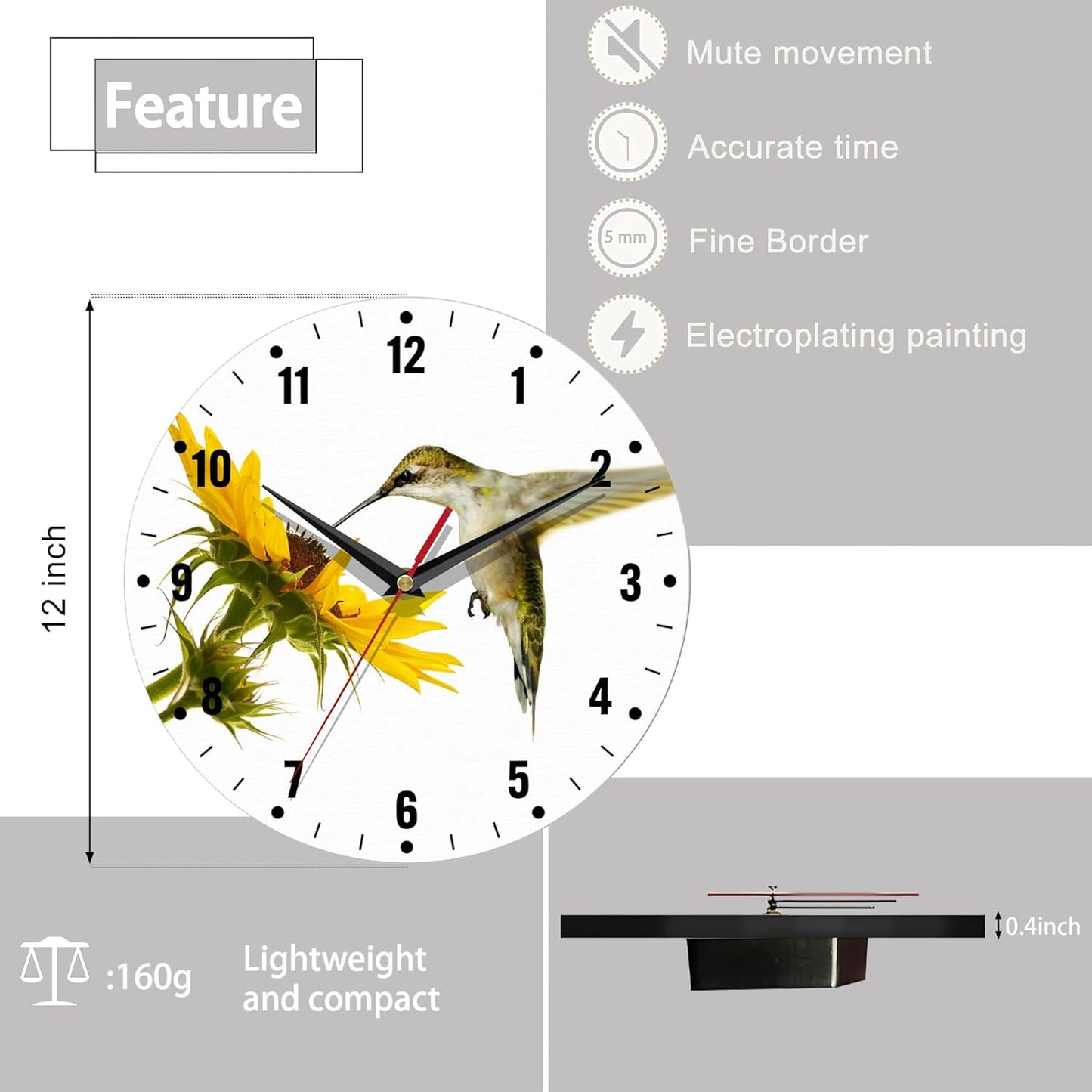 Clocks for Living Room,Lemon Wall Clock Battery Operated 10 Inch,Tropical Fruit Leaves Round Clock Silent Non-Ticking Wall Decor for Farmhouse Office Home School Living Room Bedroom