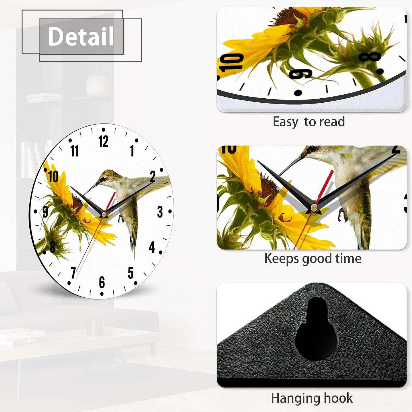 Clocks for Living Room,Lemon Wall Clock Battery Operated 10 Inch,Tropical Fruit Leaves Round Clock Silent Non-Ticking Wall Decor for Farmhouse Office Home School Living Room Bedroom