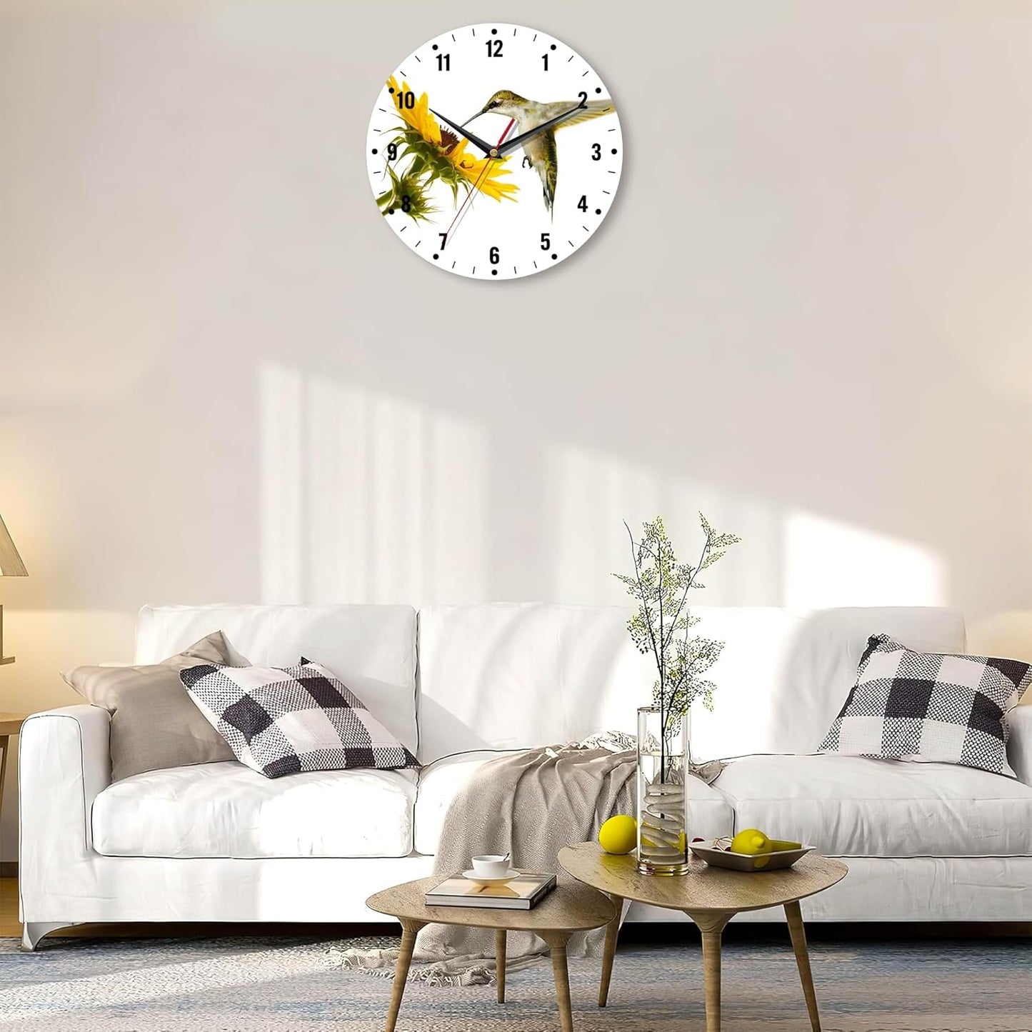 Clocks for Living Room,Lemon Wall Clock Battery Operated 10 Inch,Tropical Fruit Leaves Round Clock Silent Non-Ticking Wall Decor for Farmhouse Office Home School Living Room Bedroom