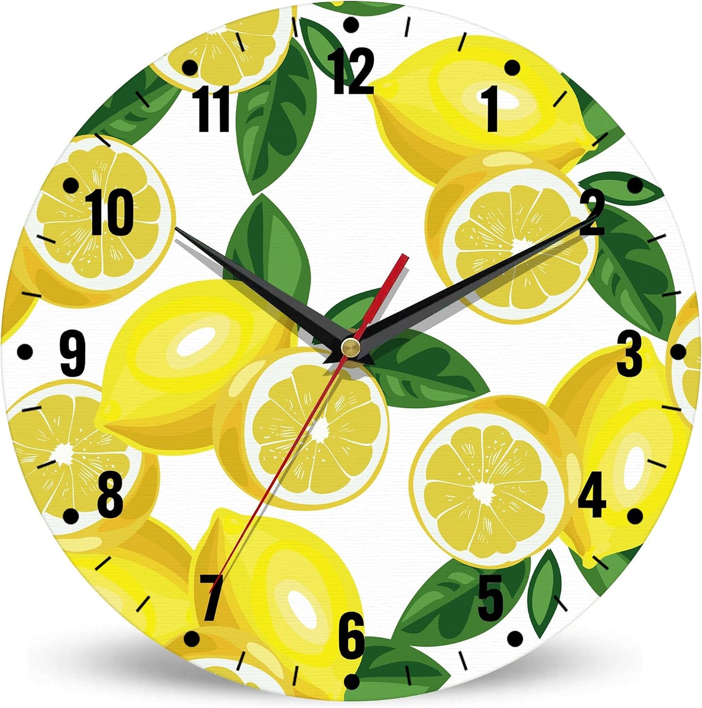 Clocks for Living Room,Lemon Wall Clock Battery Operated 10 Inch,Tropical Fruit Leaves Round Clock Silent Non-Ticking Wall Decor for Farmhouse Office Home School Living Room Bedroom