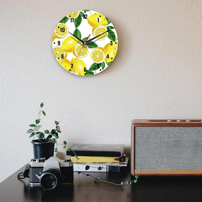 Clocks for Living Room,Lemon Wall Clock Battery Operated 10 Inch,Tropical Fruit Leaves Round Clock Silent Non-Ticking Wall Decor for Farmhouse Office Home School Living Room Bedroom