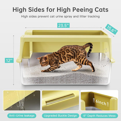 Stainless Steel , XL High Sided Open Top Litter Pan, 1 Scoop | Extra Large Litter Box for Big Cats, High Sides, Anti-Urine Leakage, Non-Stick, Odor-Free, Easy Clean, Reduce Litter Tracking