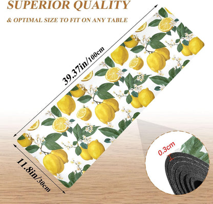 2 in 1 Table Runner Trivet for Hot Pots and Pans Heat Resistant Non Slip Waterproof 39 x 12 Inch Decorative Table Protector for Kitchen Countertop Lemon Branch Flower