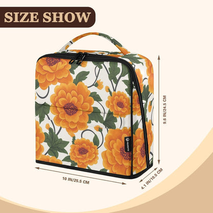 Designed Standing Makeup Bag Yellow Vintage Flowers | with dividers ,Waterproof Travel Cosmetic Bag For Women,Phone/Mirror Holder